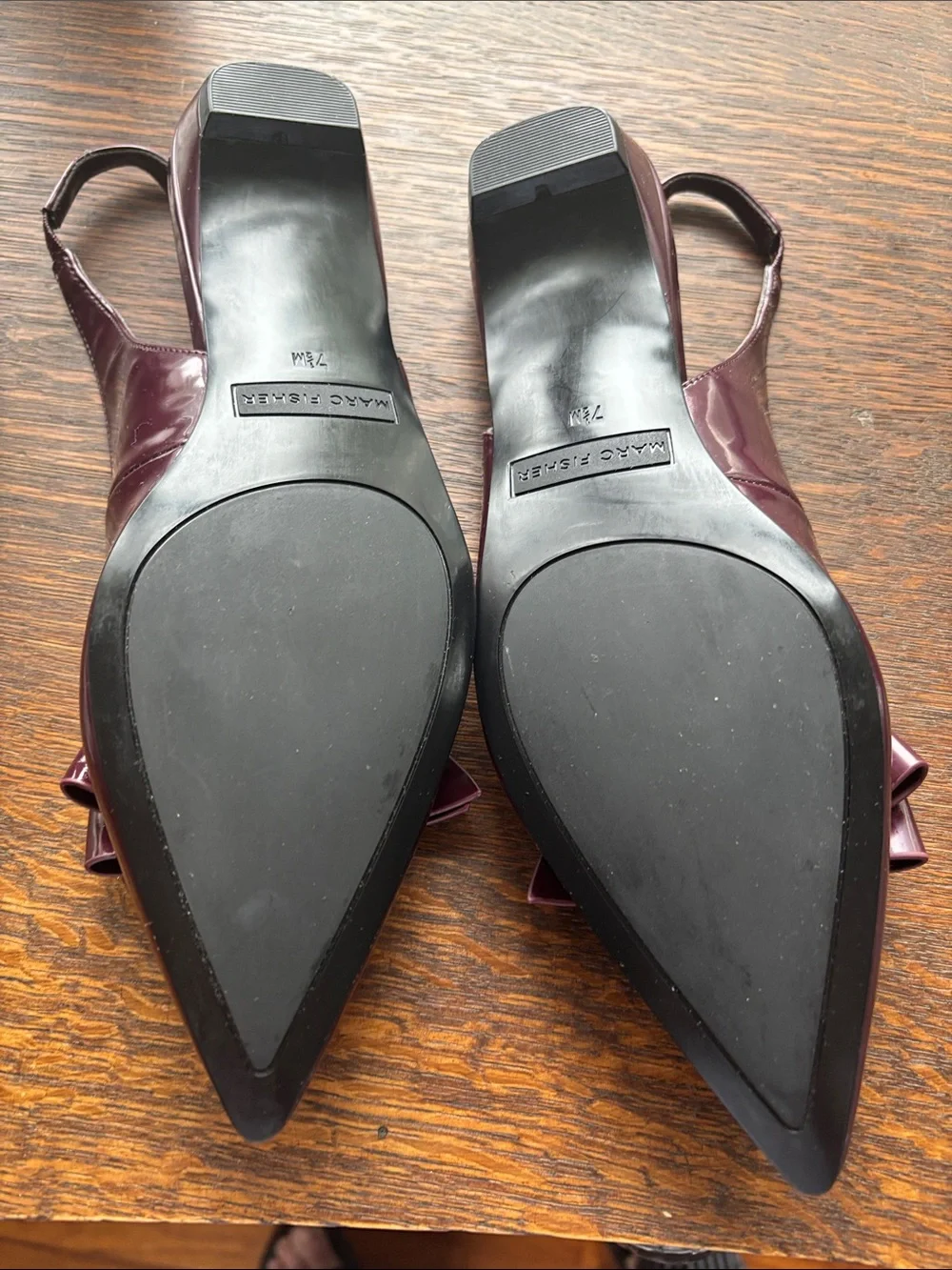 Marc Fisher Patent Slingback Flats in Burgundy with Bow Accent like new